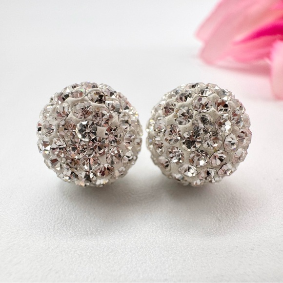 Crystal CZ Pave Stud Earrings Stamped 925 Sparkly Disco Ball Bachelorette Party - Picture 1 of 14